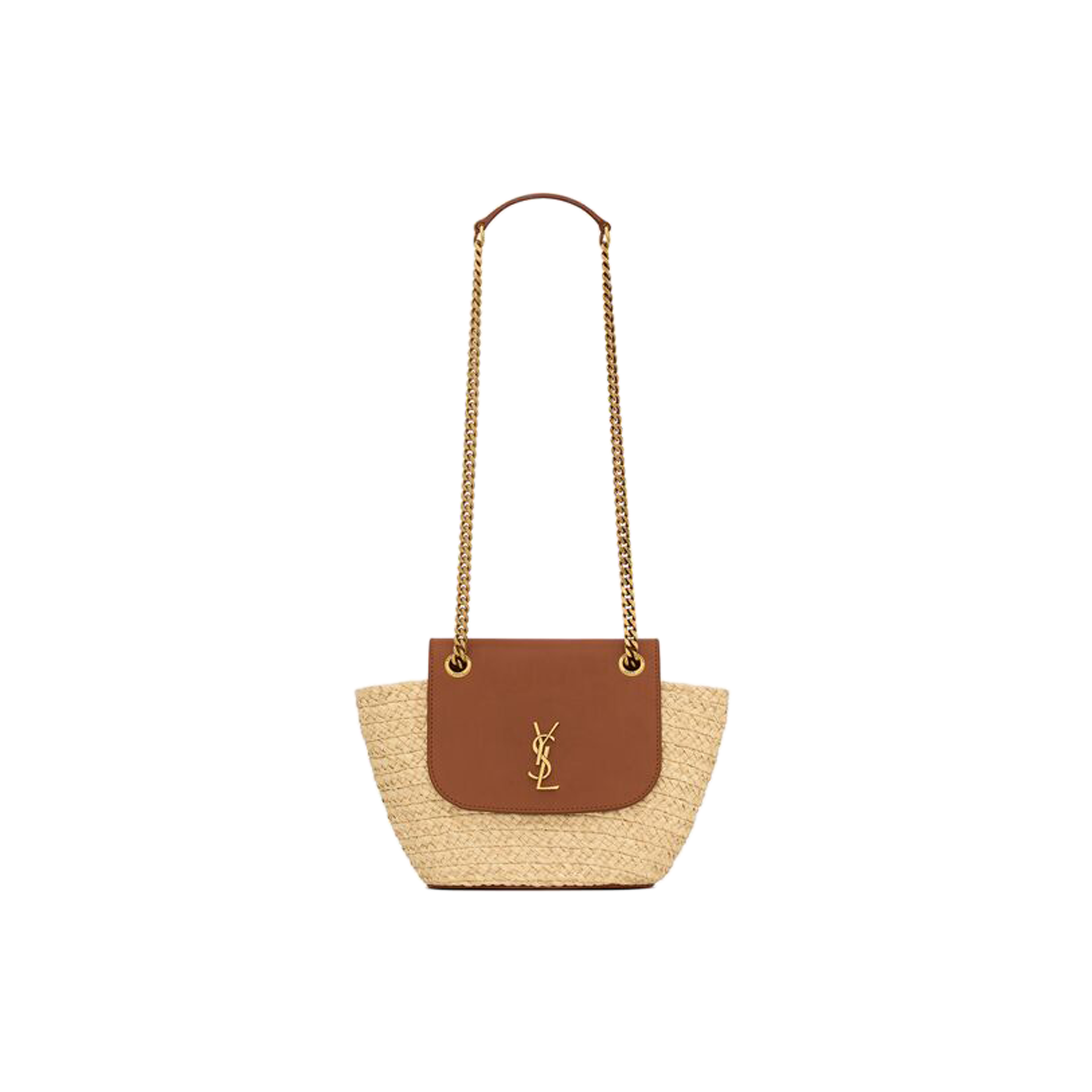 YSL MINI MANON IN RAFFIA AND AGED VEGETABLE-TANNED LEATHER 774269GAAED9051 (23*12*6cm)